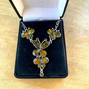 Silver and gemstone butterfly necklace